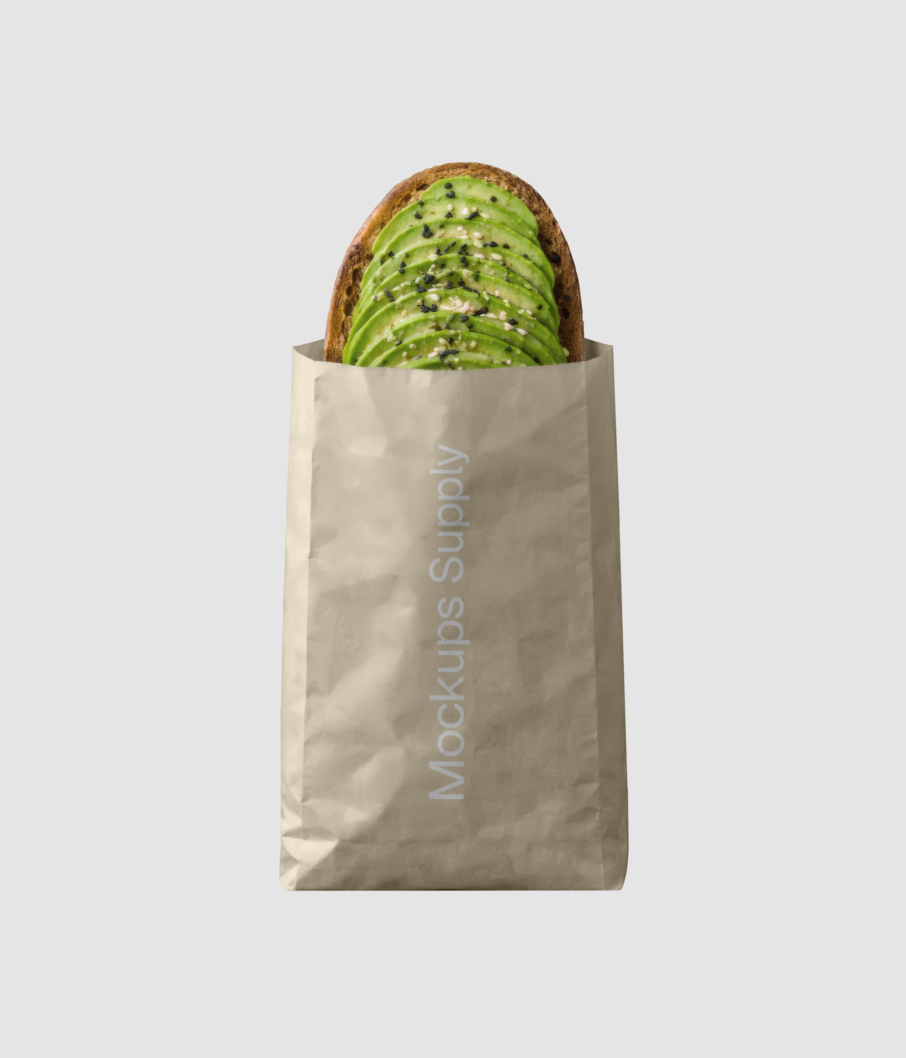 Avocado toast takeaway paper bag mockup with editable logo and packaging design