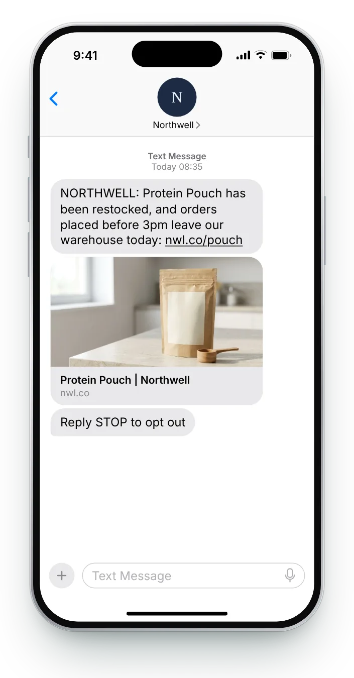 In stock and leaving today back in stock text on an iPhone
