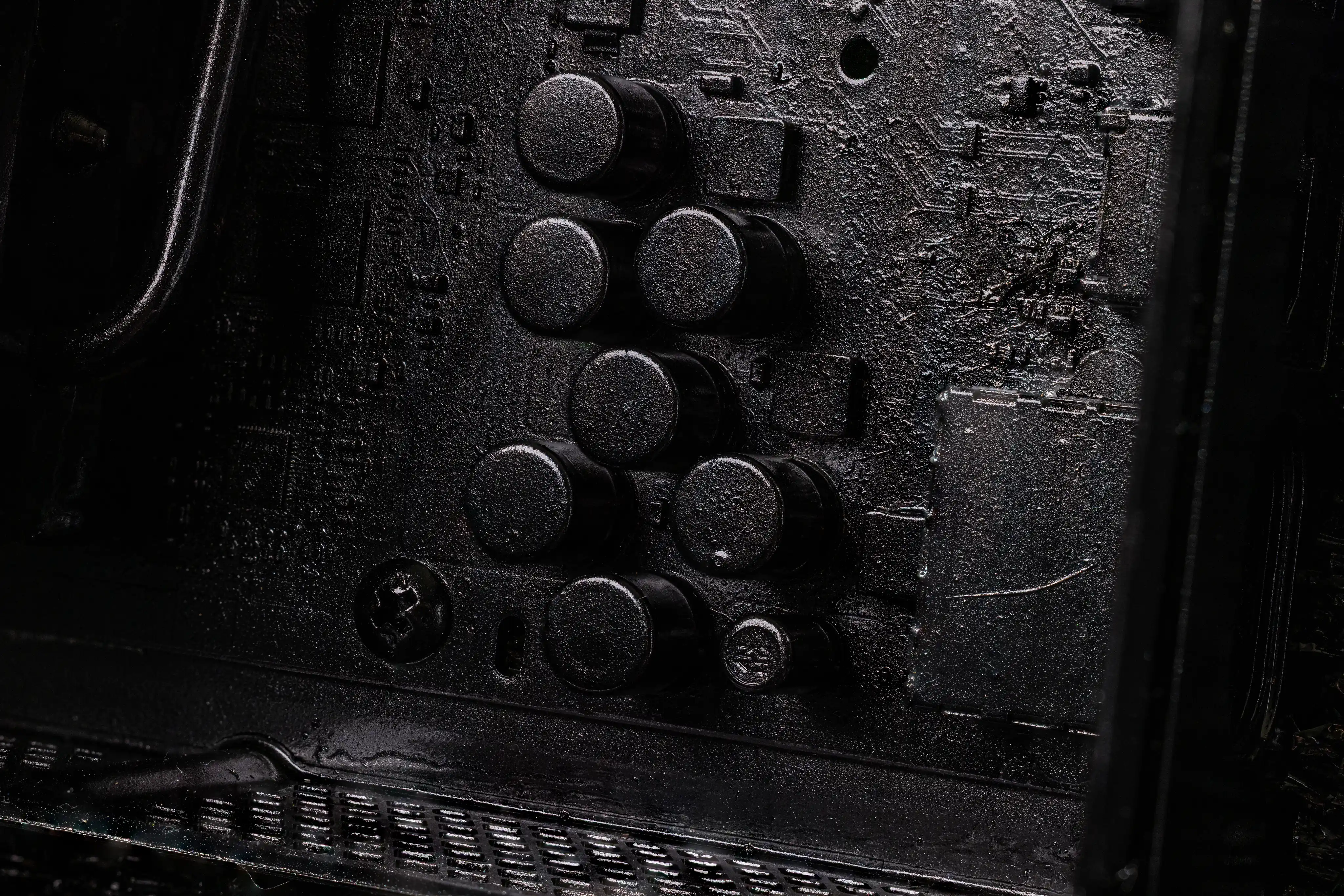 Abstract blurred pattern of wine bottles in grayscale