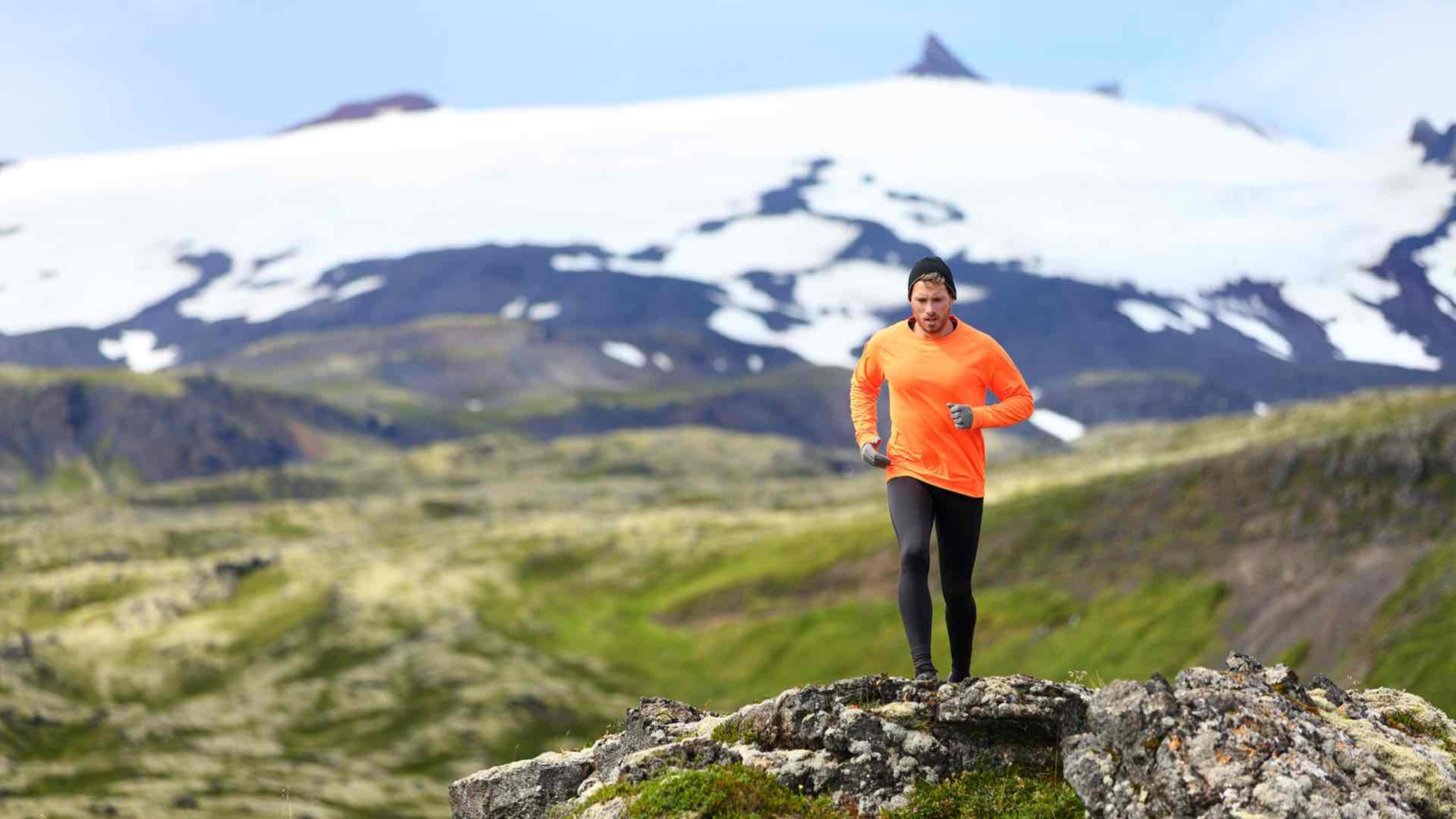 running on the mountain rocks