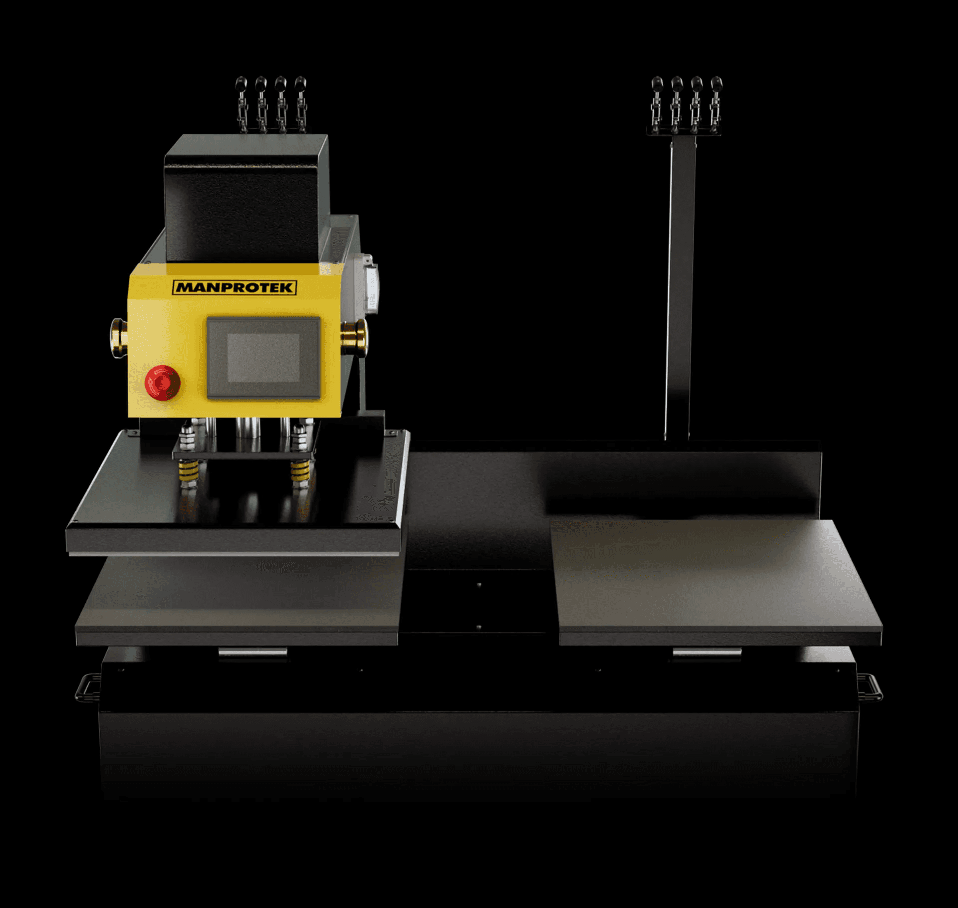 Thunder Hammer fully electric heat press that operates without a compressor, reducing initial setup costs and providing a quiet, maintenance-free indoor work environment.