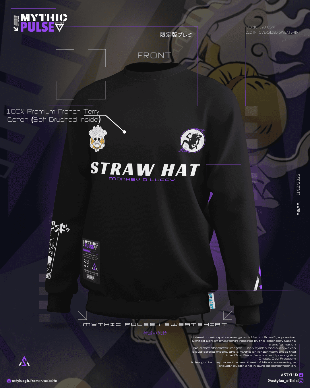Mythic Pulse Black - Limited Edition One Piece Luffy Gear 5 Inspired Sweatshirt