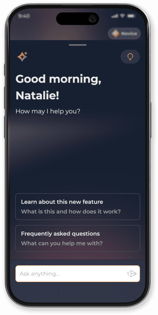 App welcome screen for an AI chat interface