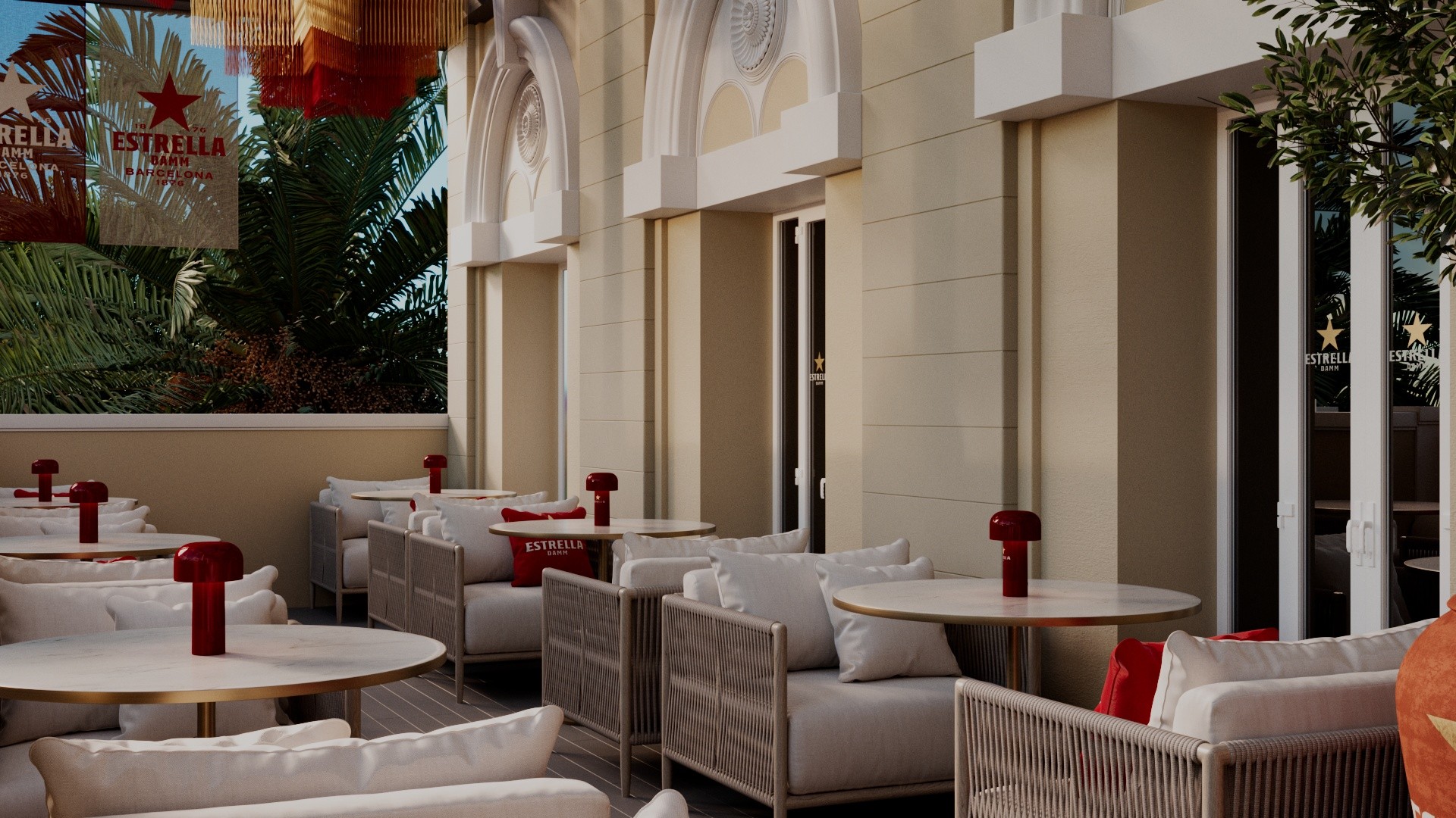 Alternate angle view of Estrella Terrace brand space designed by our team