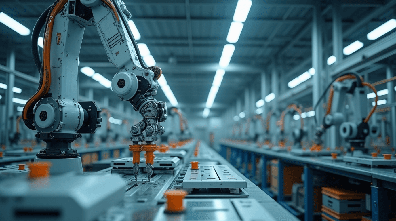 A photo of a AI-driven factory wihtout tany humans