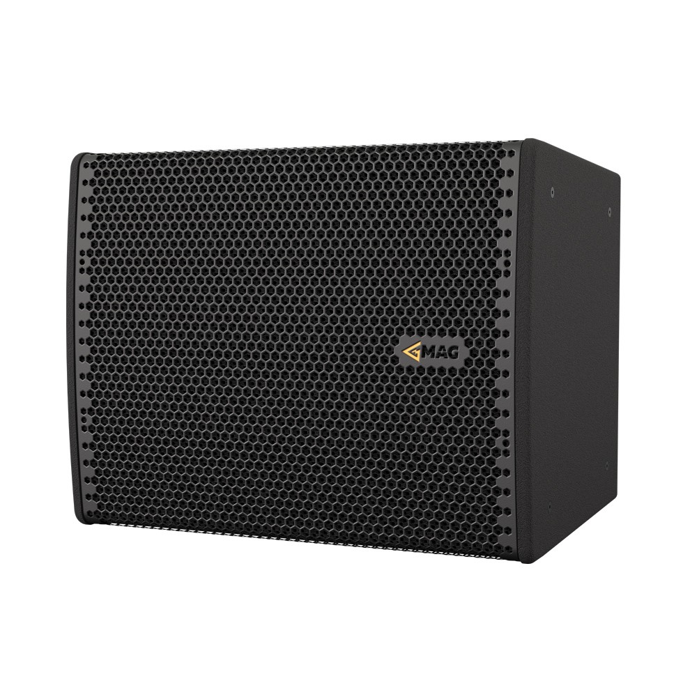 Black MAG branded speaker enclosure on white background.