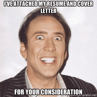 Meme humorously capturing the struggle of writing the perfect cover letter that balances professionalism and personality.