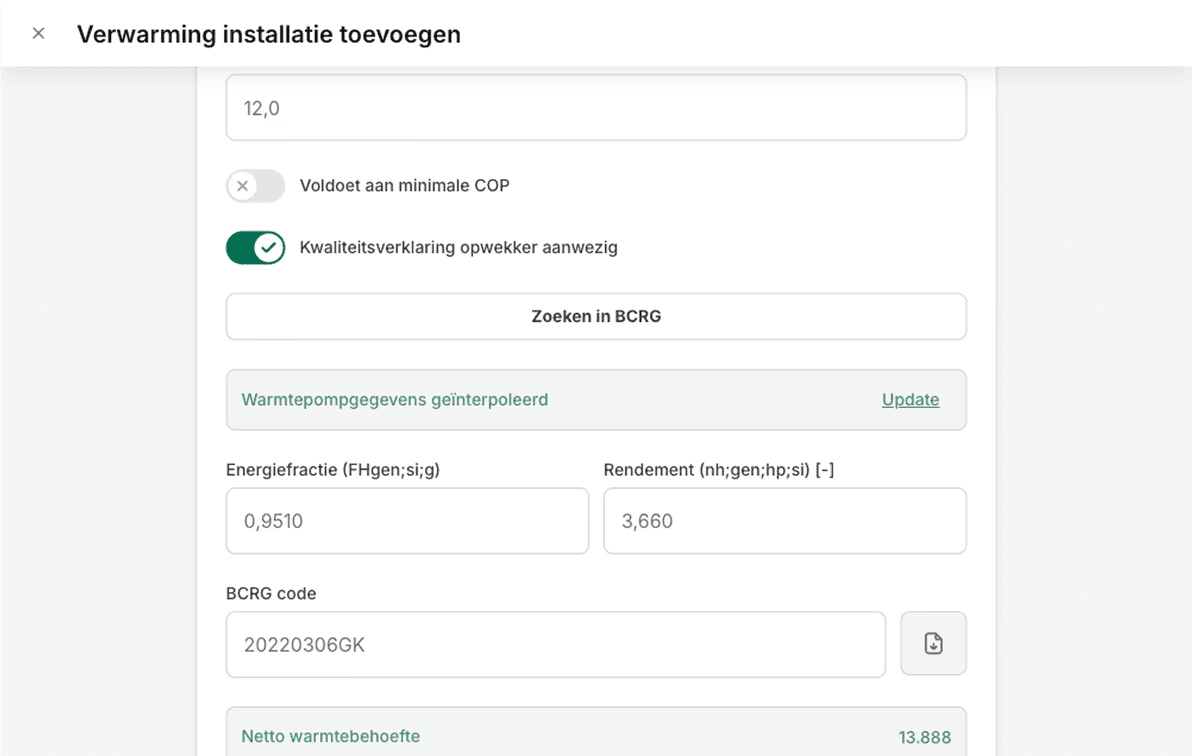 Warmtepomp-rendement interpoleren in Label-wise