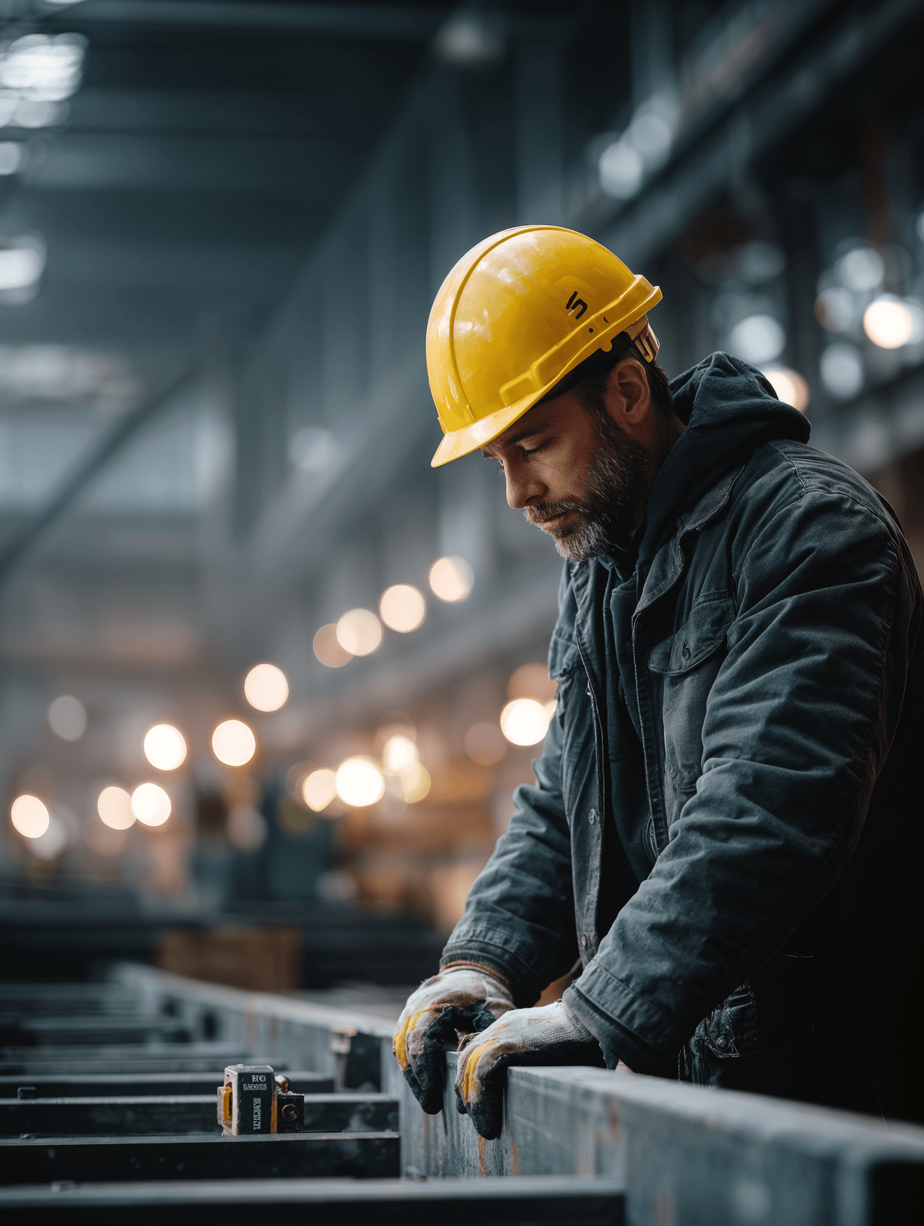 seven construction workers standing on white field