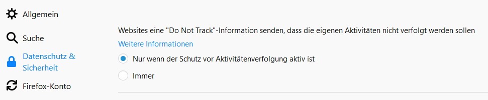 Do Not Track in den Firefox Einstellungen