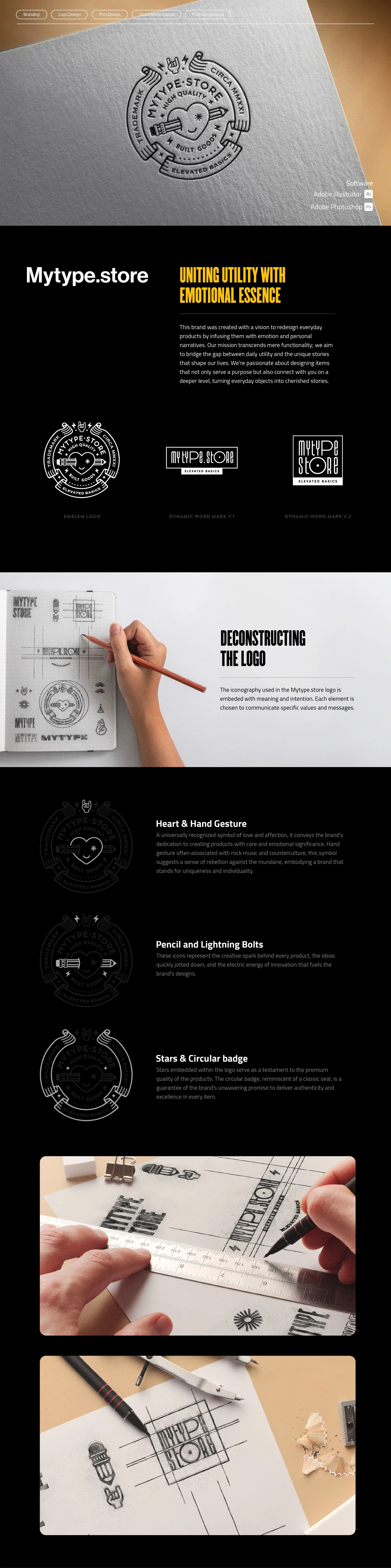Mytype brand identity system featuring a warm color palette and packaging design