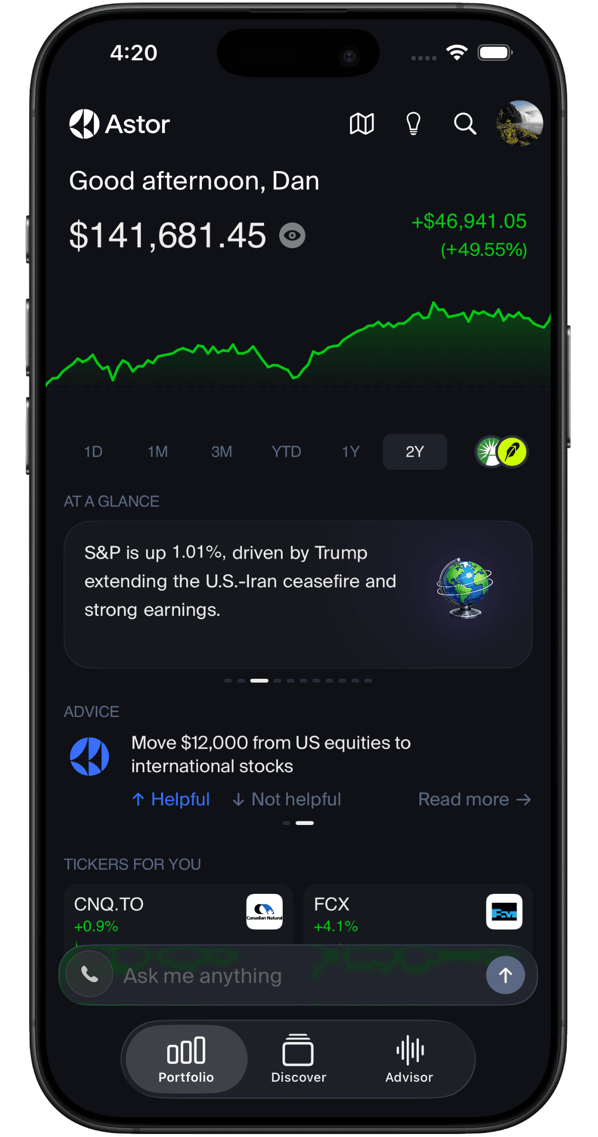 Phone mockup of the Superpower app