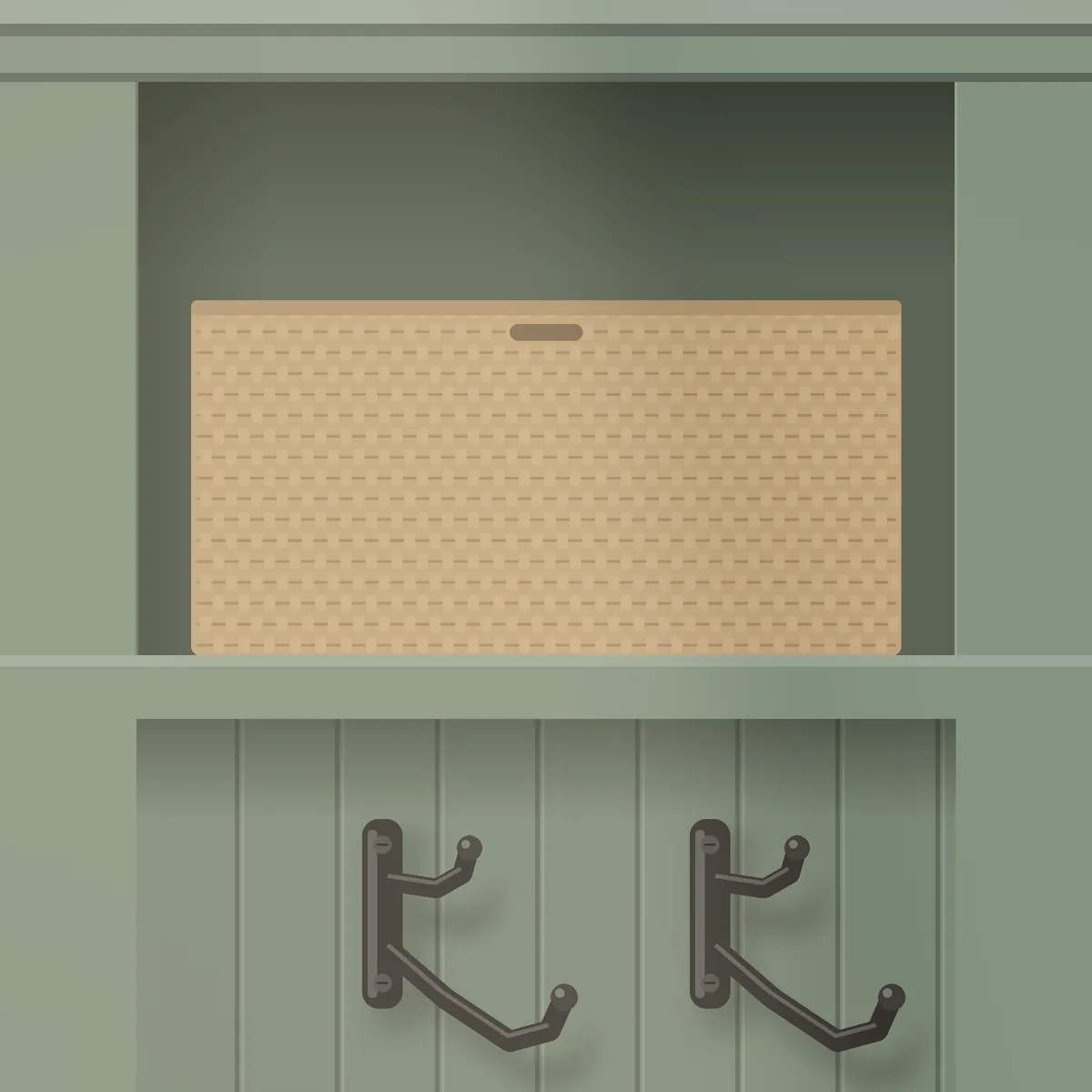 Basket cubby above the coat hooks