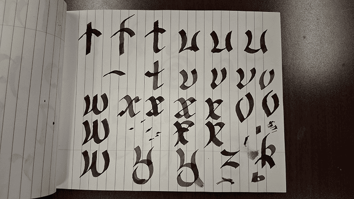 Sketches of t, u, v, w, x, y, and k.