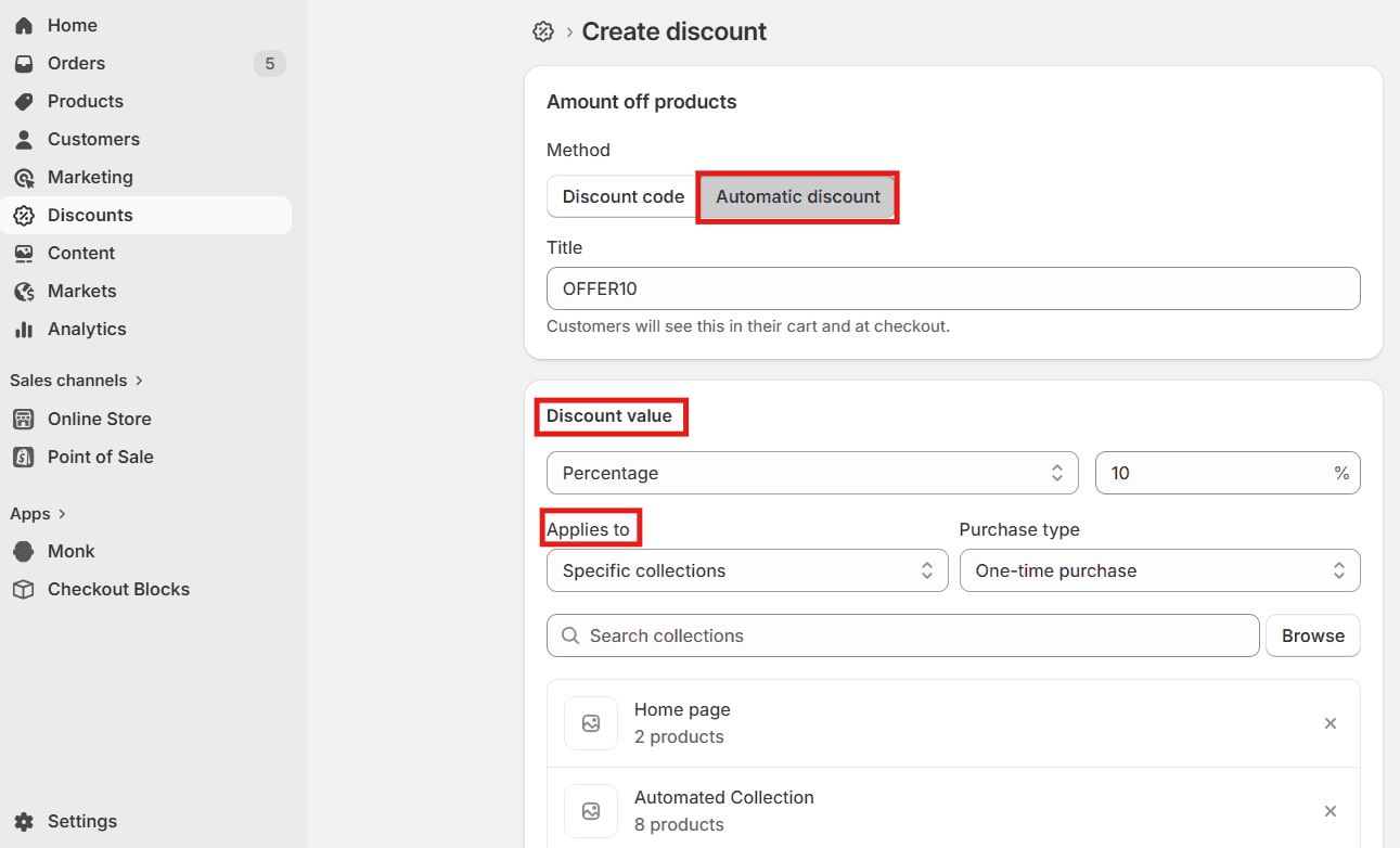Creating automatic discounts using Shopify's native Dicounts feature