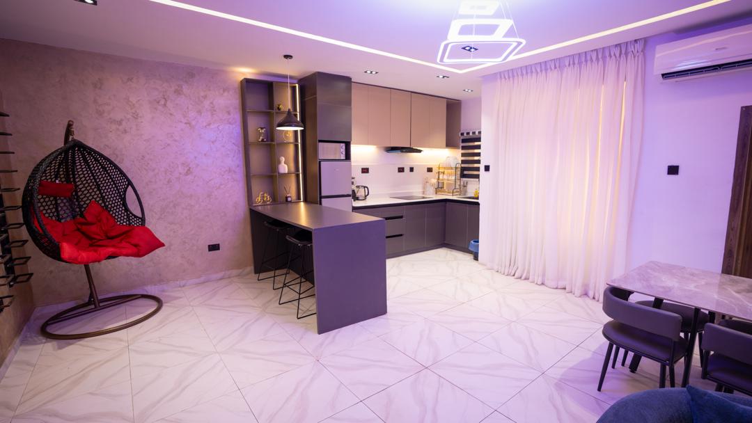 Stylish living area at Urban Suites, serviced shortlet apartment in Surulere, Lagos