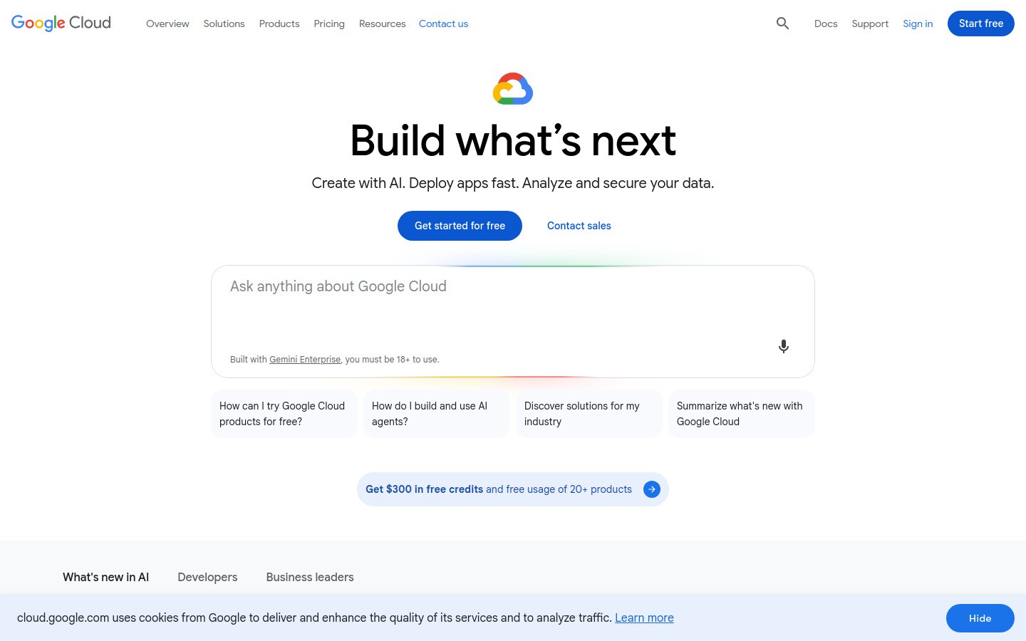 cloud.google.com homepage hero section screenshot