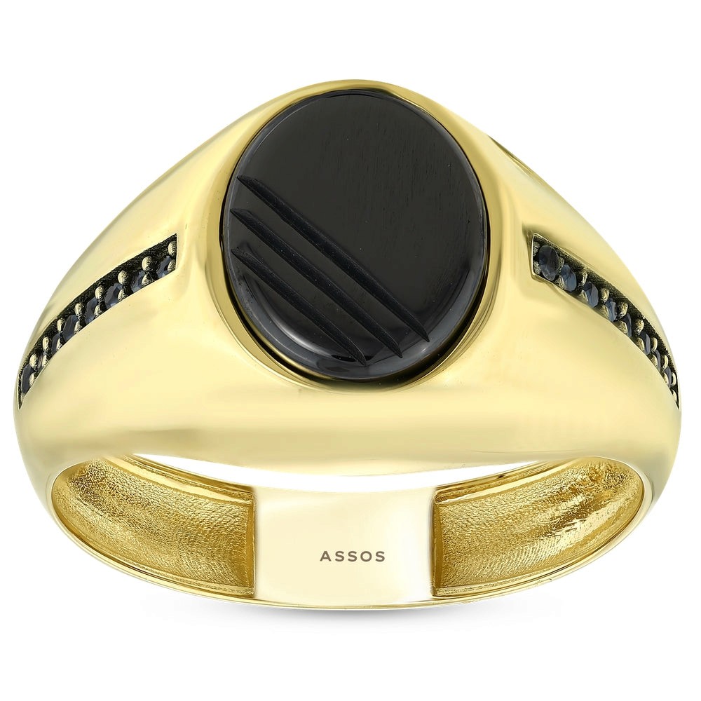 Assos Pırlanta 14 Ayar Altın Oniks Taşlı Klasik Erkek Yüzüğü