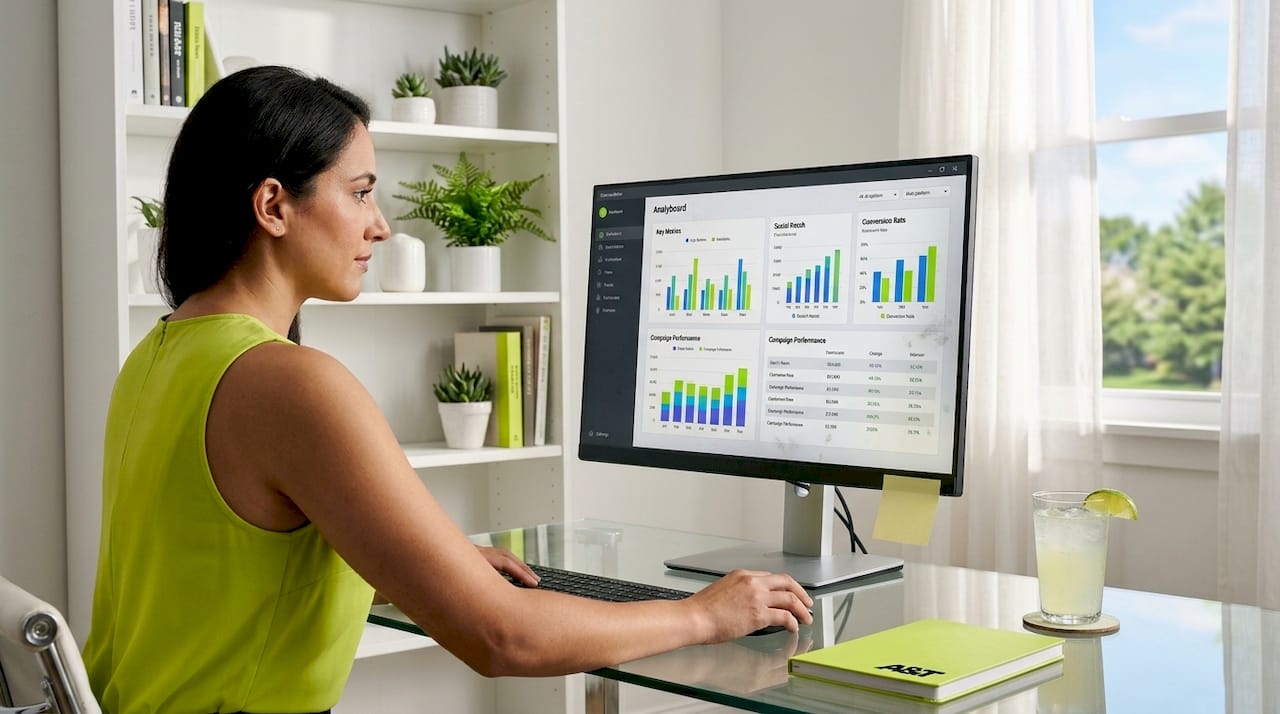 Marketer reviews unified analytics dashboard