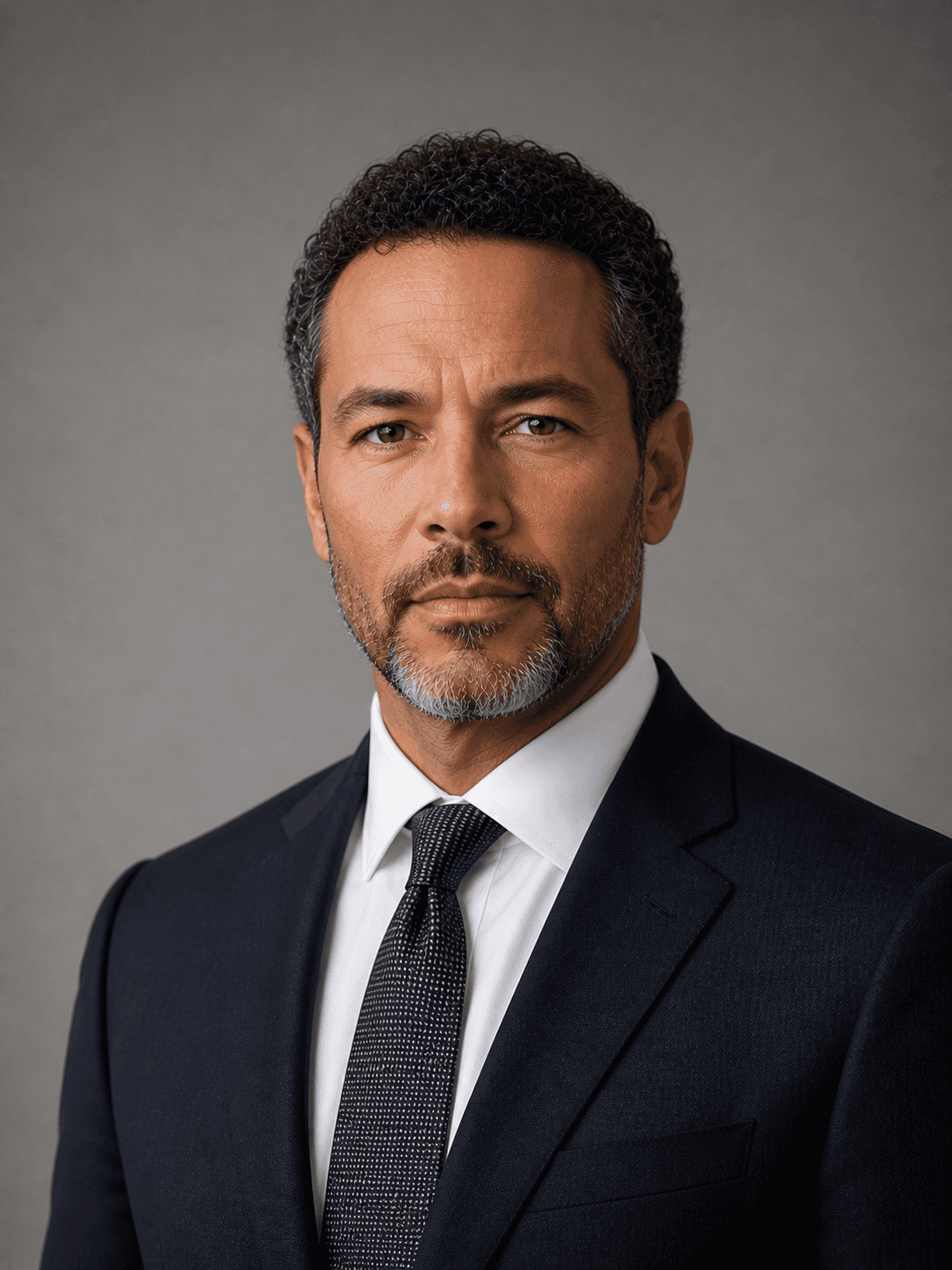 Professional corporate headshot in gray backdrop