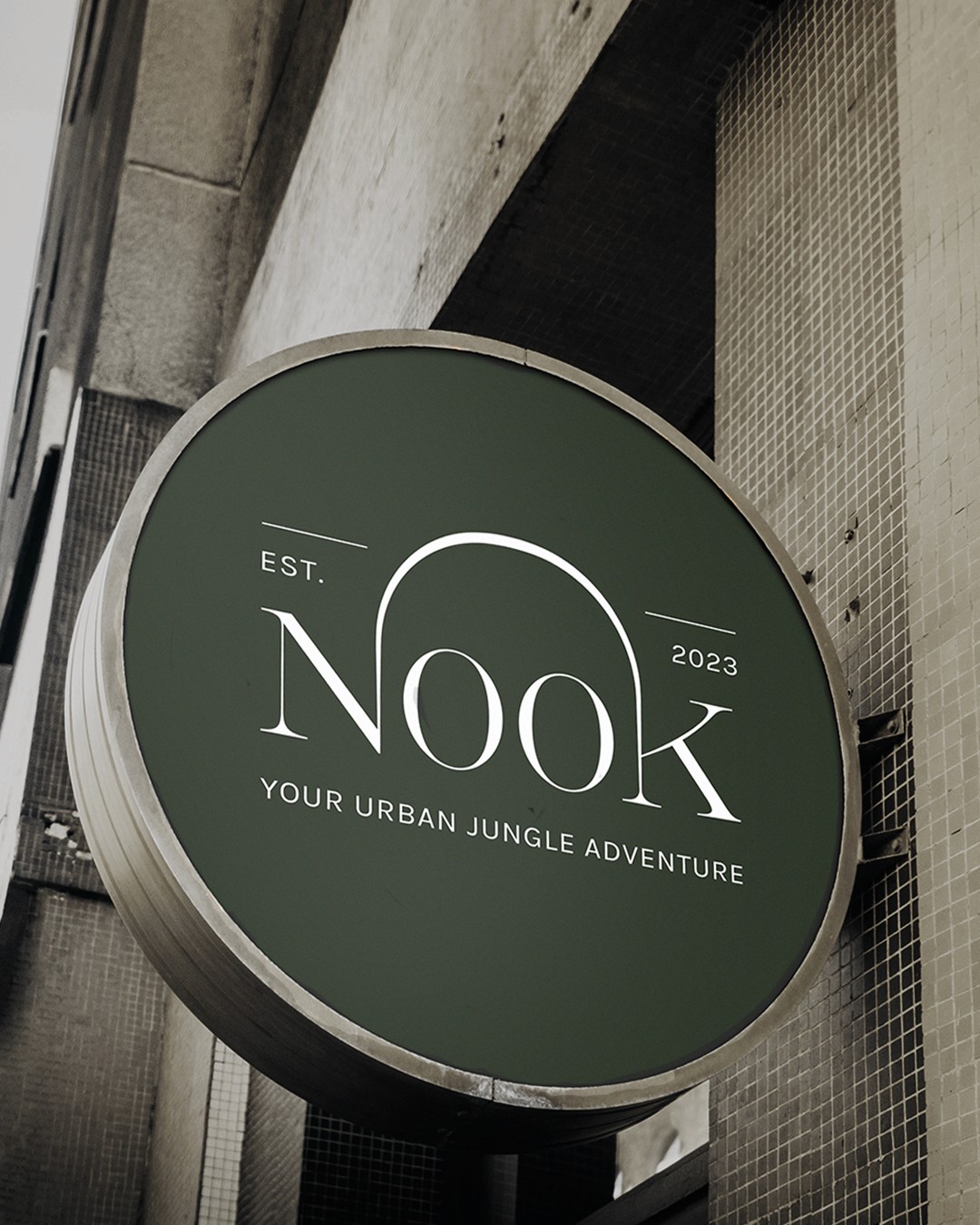 Nook hotel visual identity design logo mockup on street sign