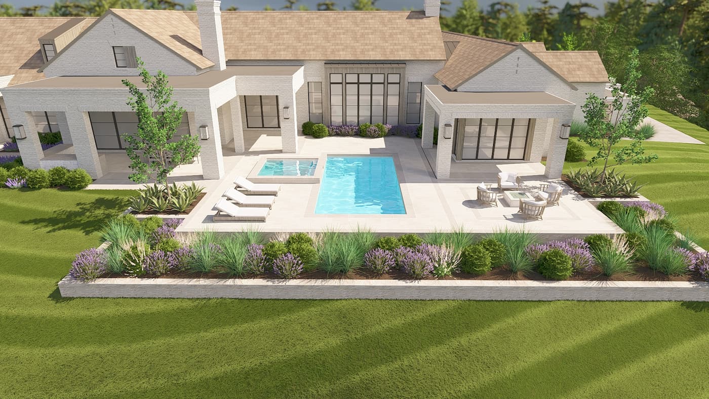 Landscape Design in Fort Worth featuring native colorful and sustainable plants and greenery