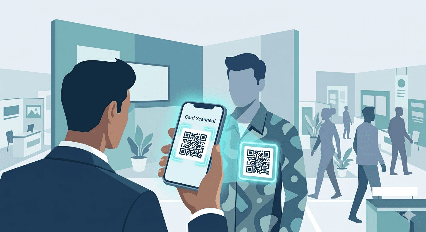 QR badge scanning at event vector illustration Habsy lead capture