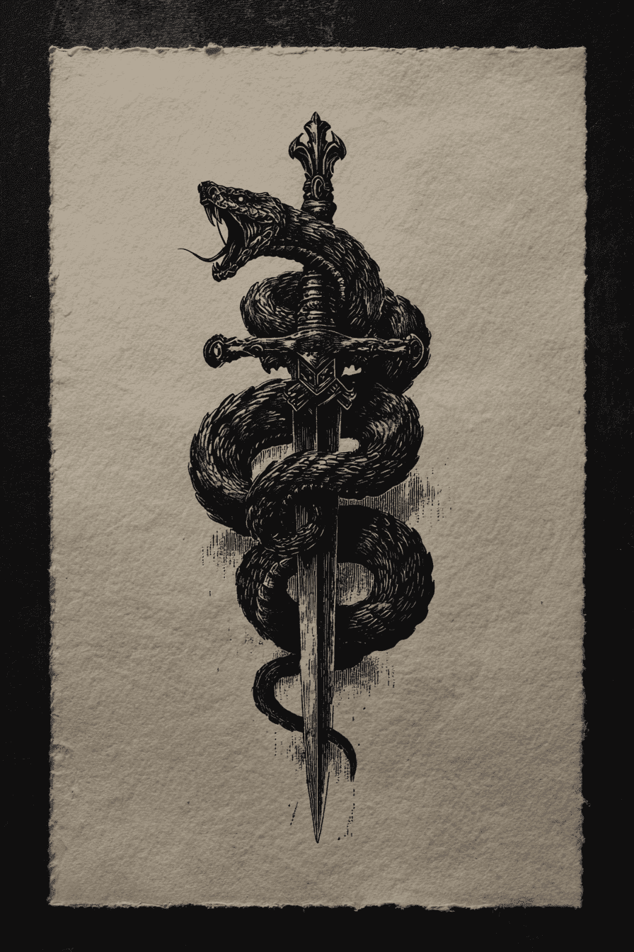Snake and sword sketch