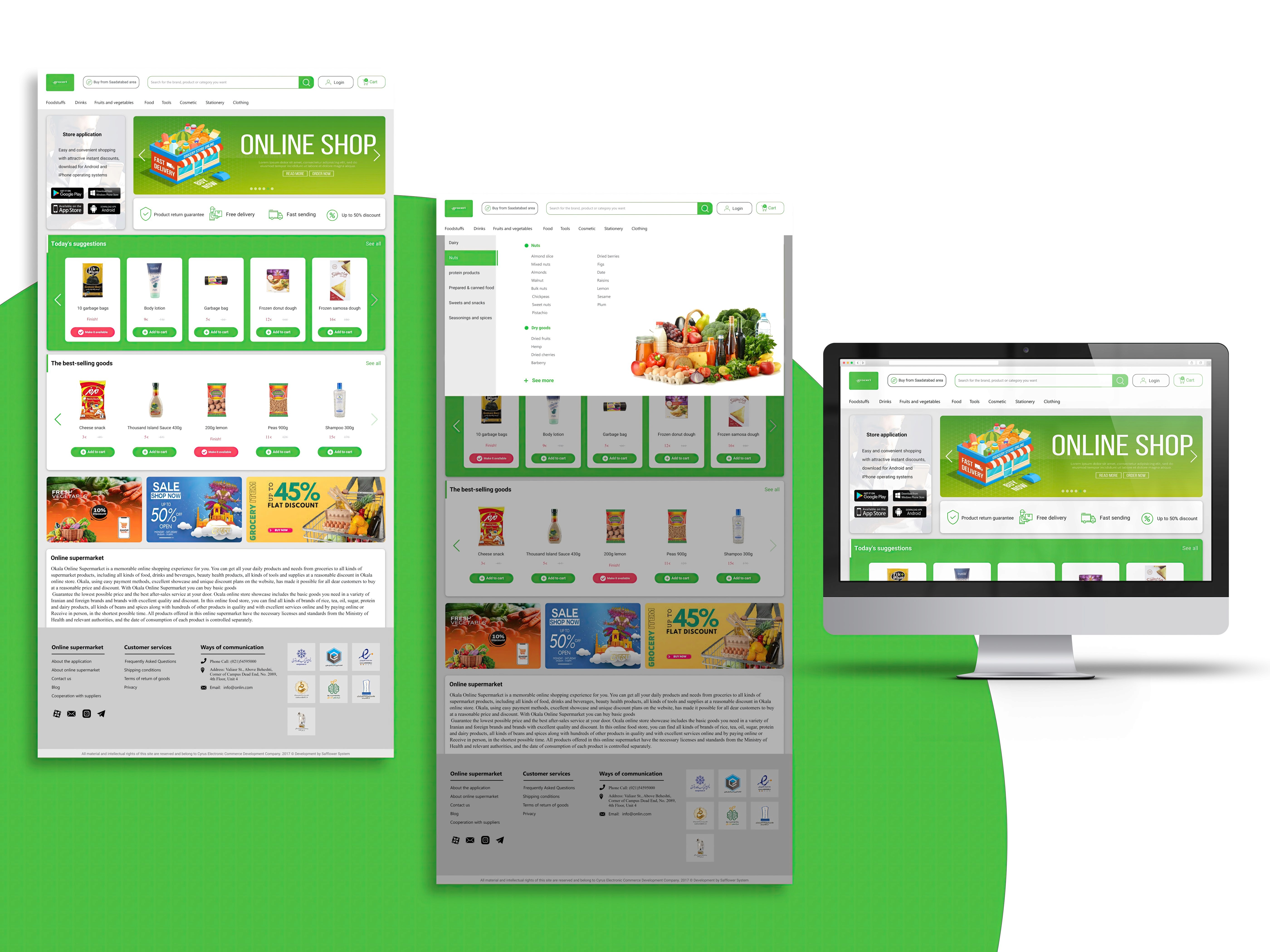Homepage UI mockup for an online grocery e-commerce website