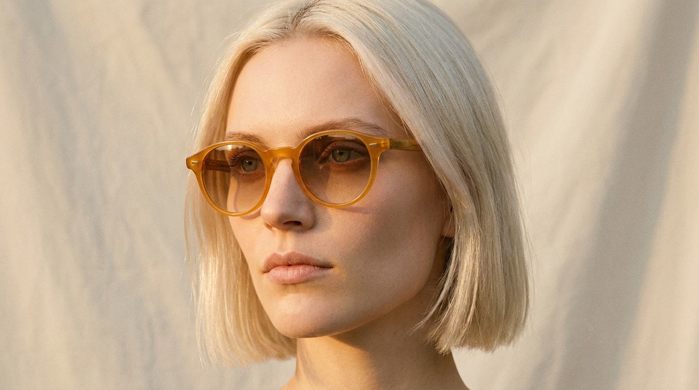 KAODÉ SS·26 — model in round amber frames