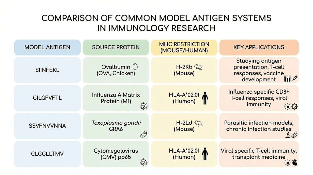 Model antigen systems comparison chart for immunology research
