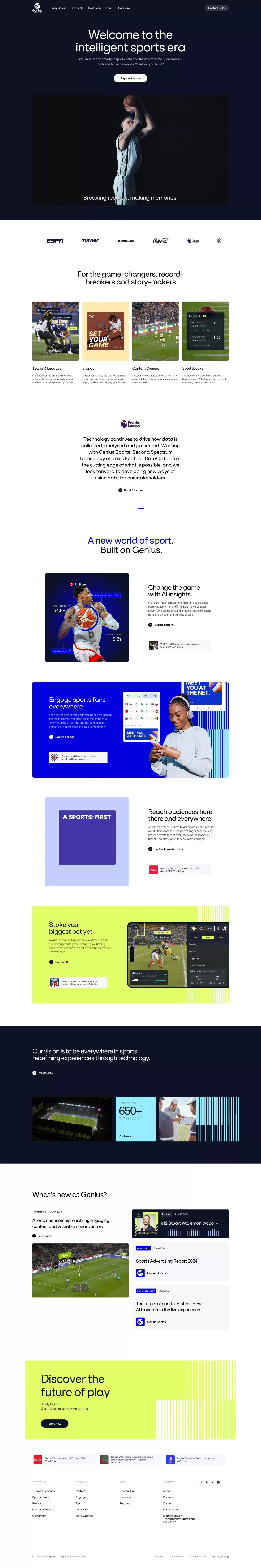 Official Sports Data, Technology and Fee landing page screenshot showcasing Tech and Sport design