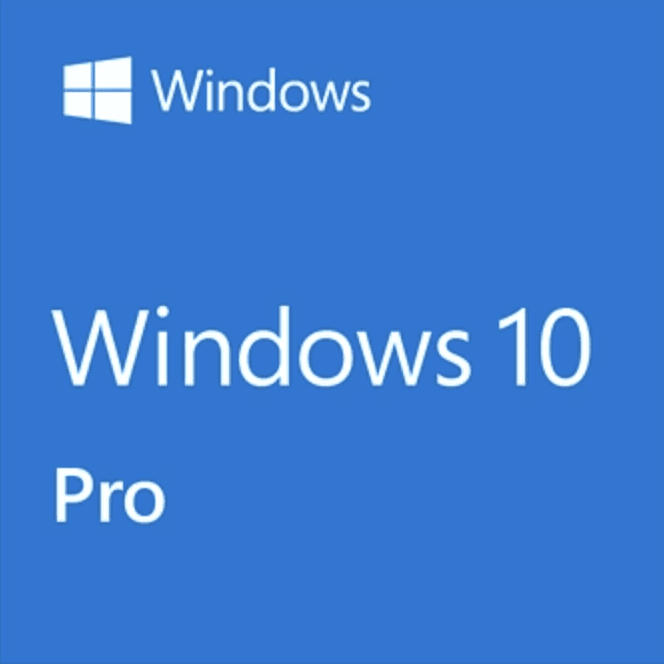 Windows 10 Pro logo in a blue background, highlighting the operating system version suitable for professional and gaming PC builds. Perfect for high-performance configurations, gaming setups, and advanced productivity needs.