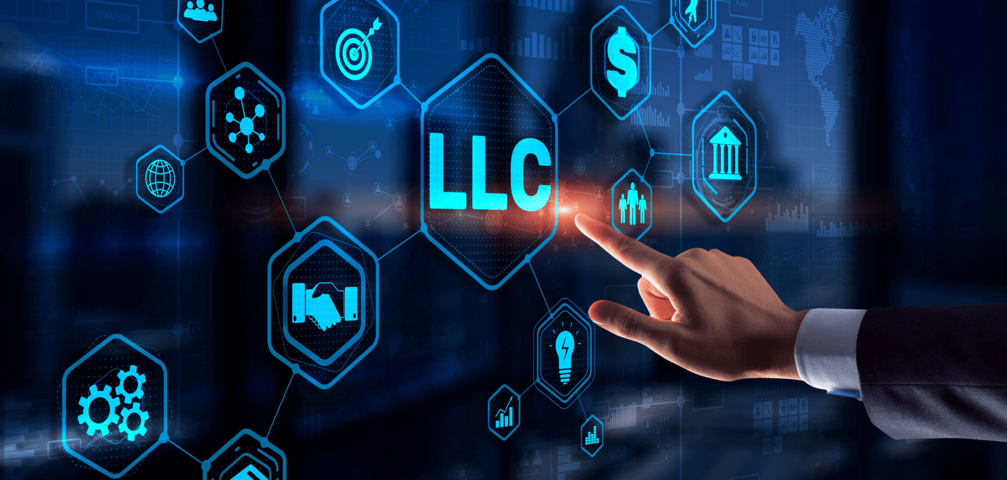 Digital interface showing various LLC concepts - How To Dissolve An LLC In New Hampshire 