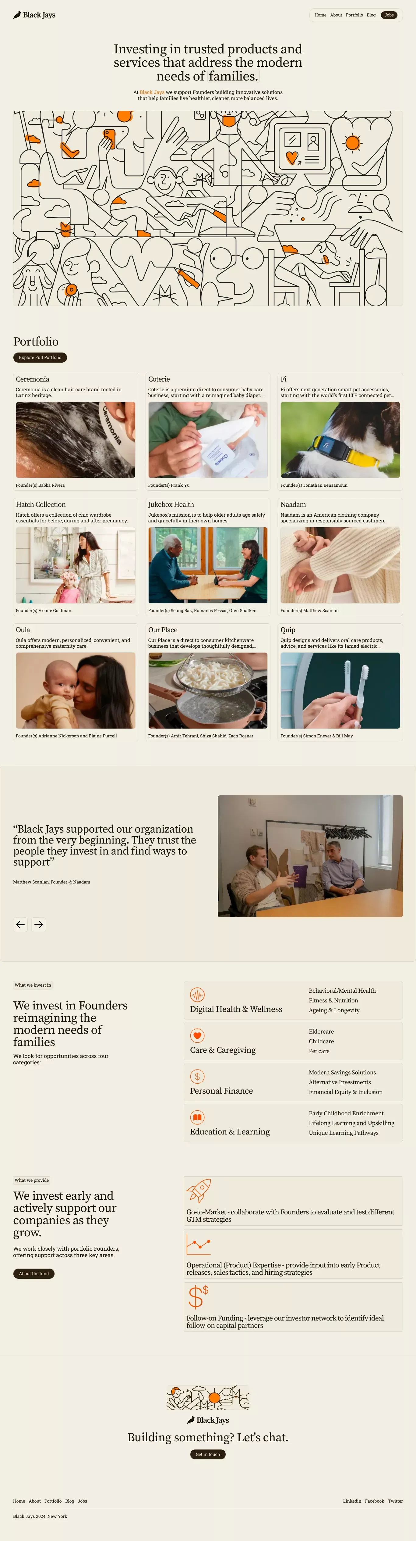 Black Jays Ventures portfolio page screenshot showcasing Health & Fitness and Finance design