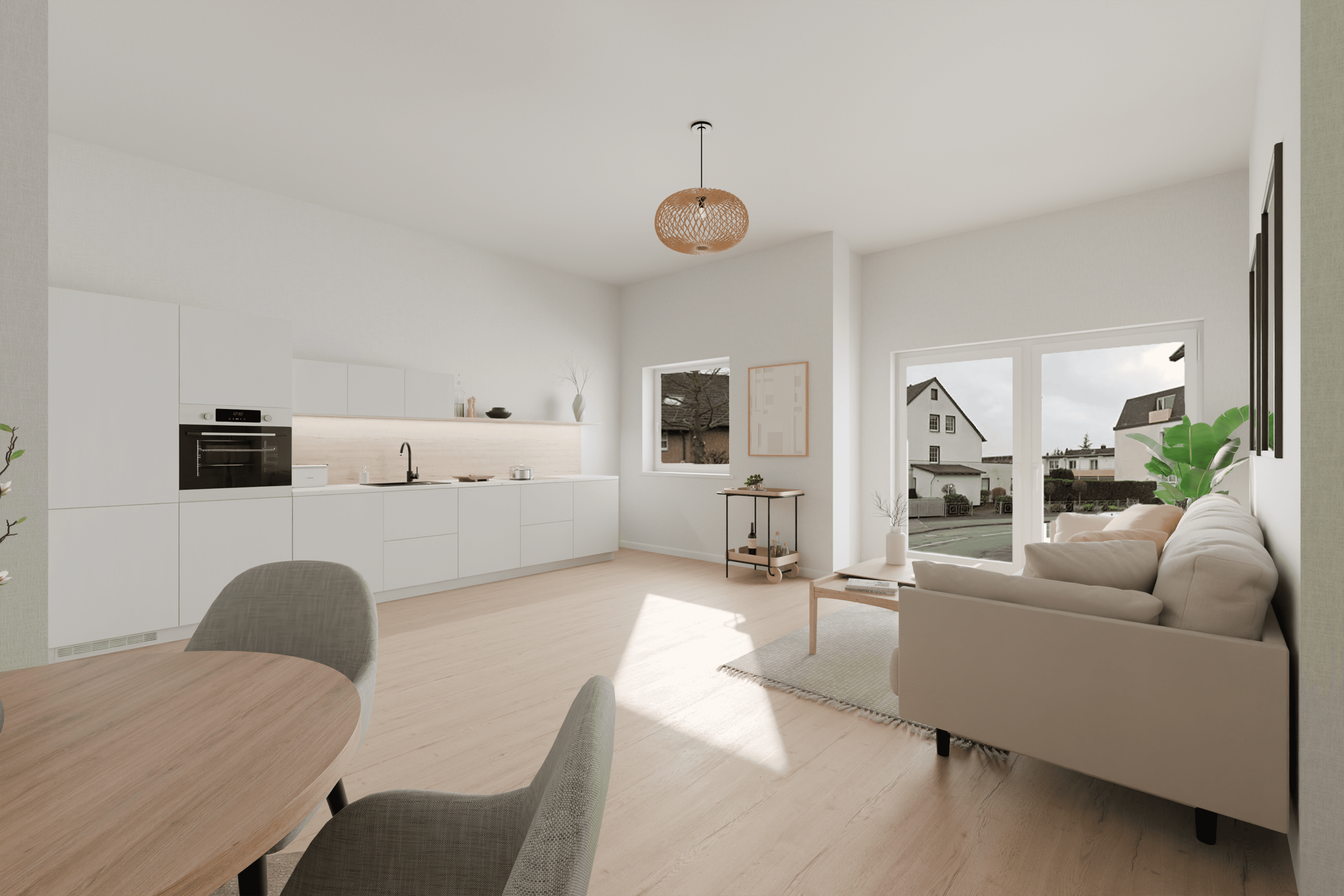 Renoviertes Zimmer mit zwei Fenstern im Wohnprojekt Goethestraße, lichtdurchflutet