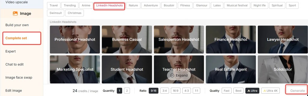 Choose a LinkedIn headshot template.
