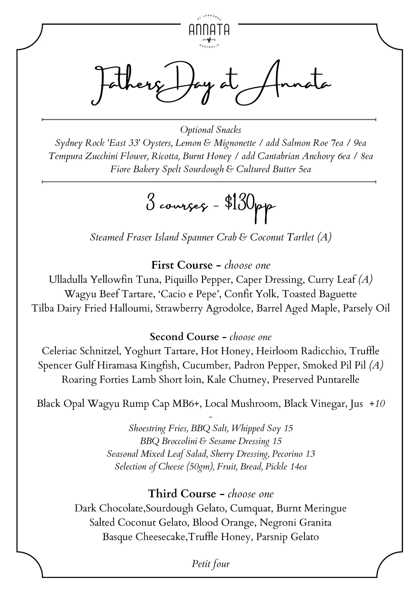 Father's day Menue at Annata
