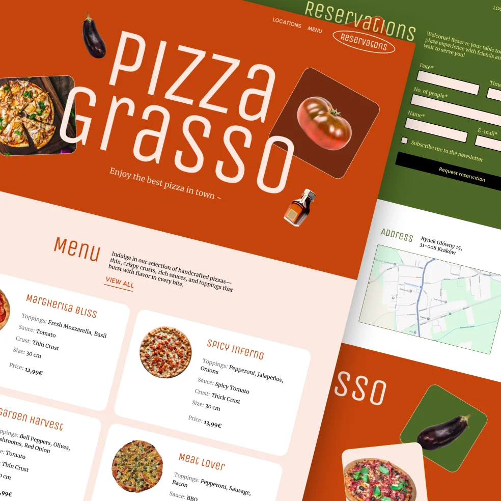 Preview of a website selling pizza