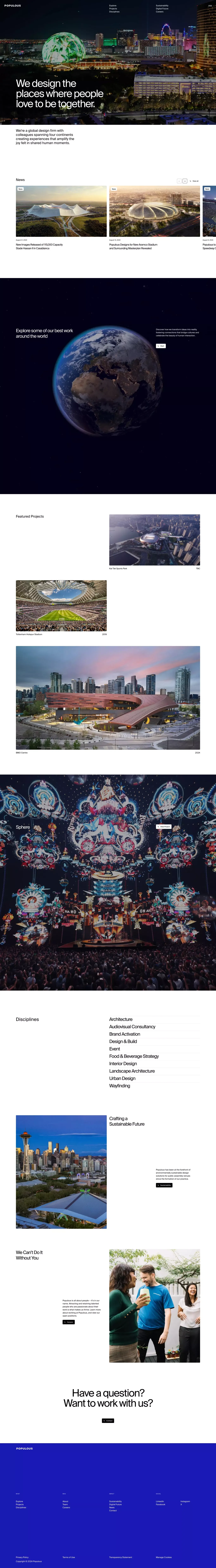 Global Architectural Design – Stadiums, portfolio page screenshot showcasing Design and Architecture design