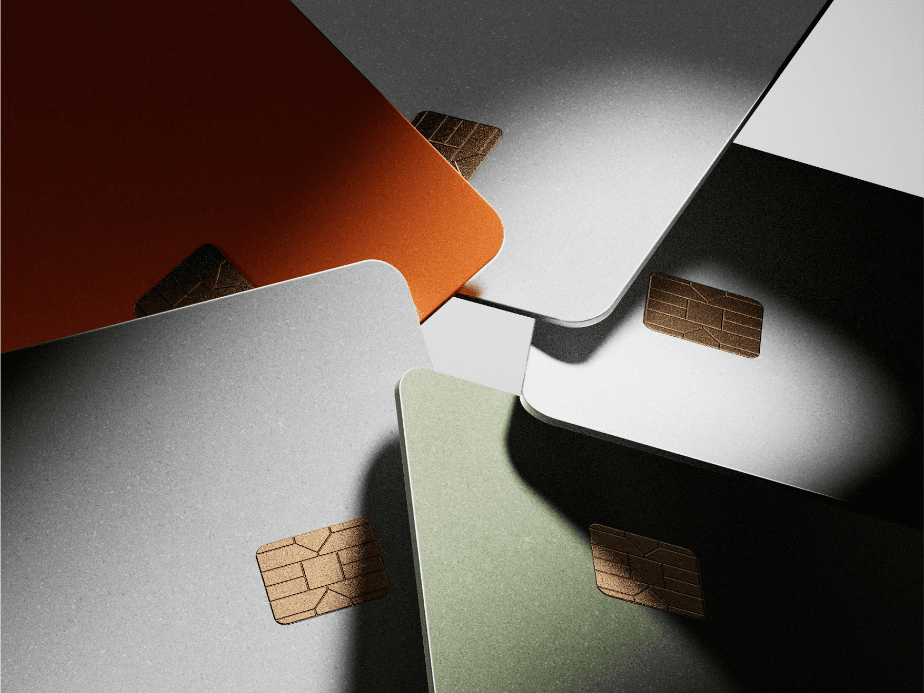 3D mockup of colourful and reflective credit cards