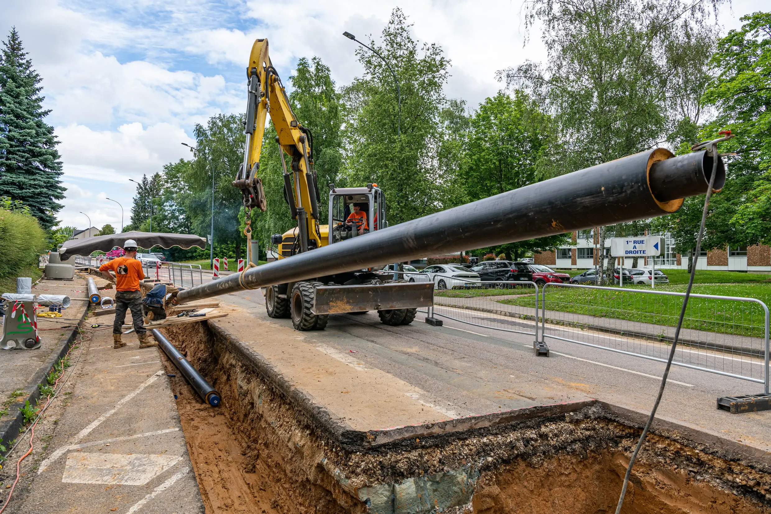 Chantier de raccordement pour un réseau de chauffage urbain