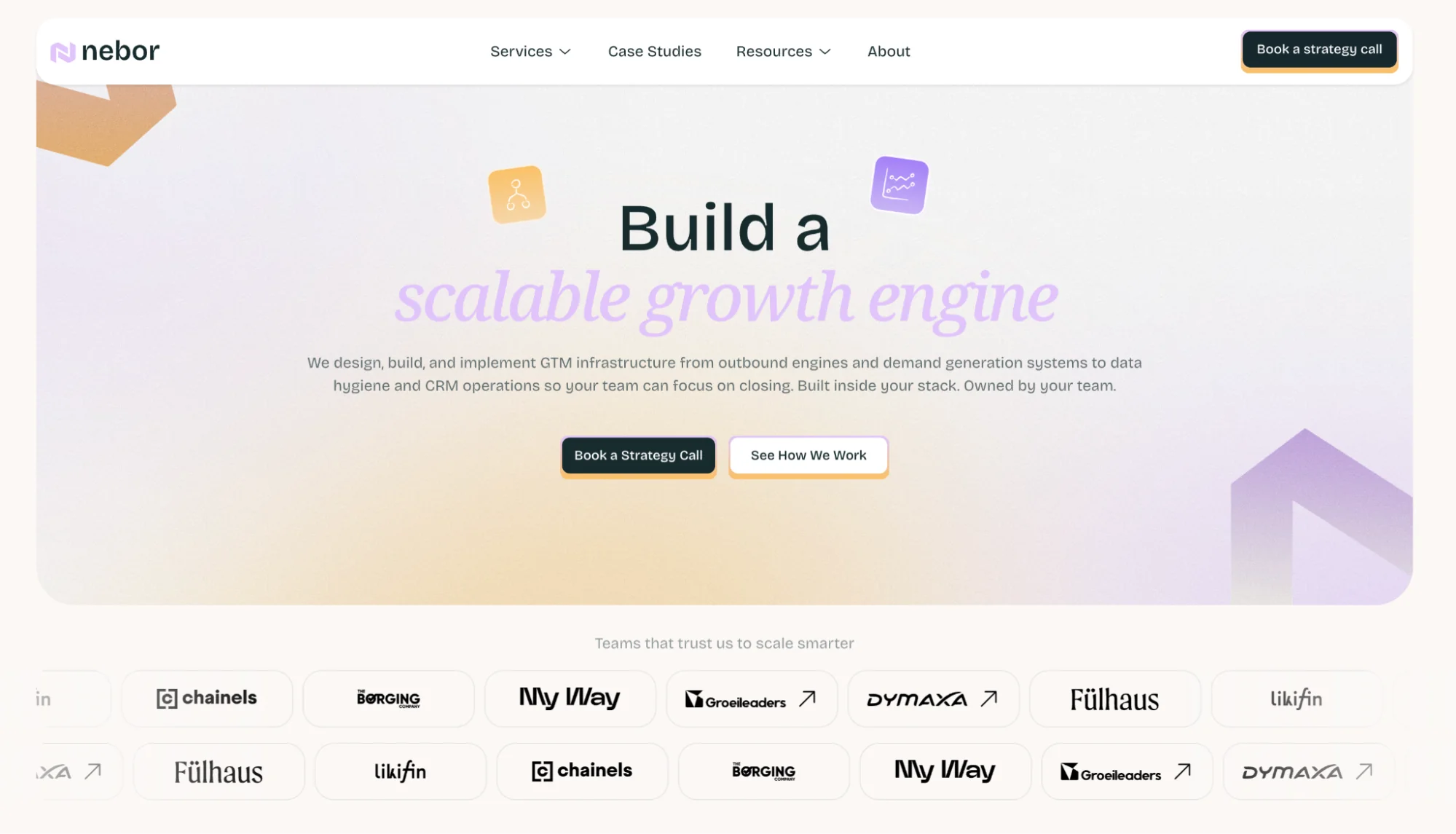 Nebor homepage: GTM infrastructure agency for outbound, demand generation, and enrichment systems