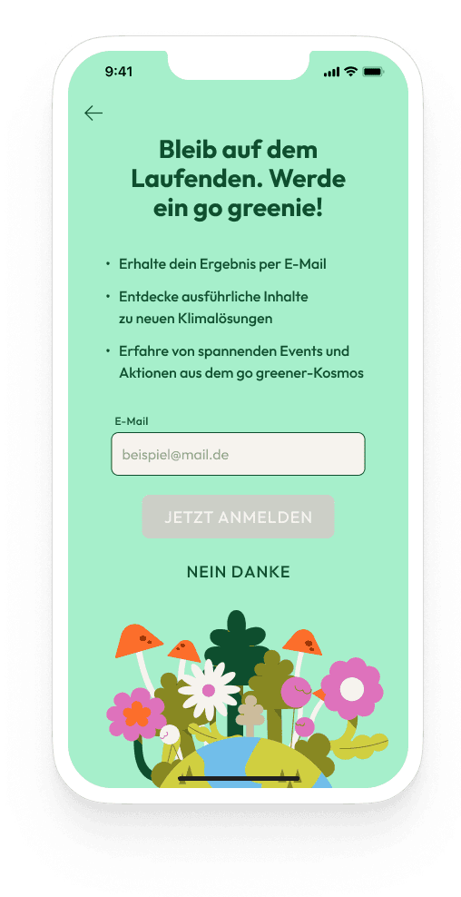 Anmeldescreen für den Newsletter mit Eingabe der E-Mail-Adresse