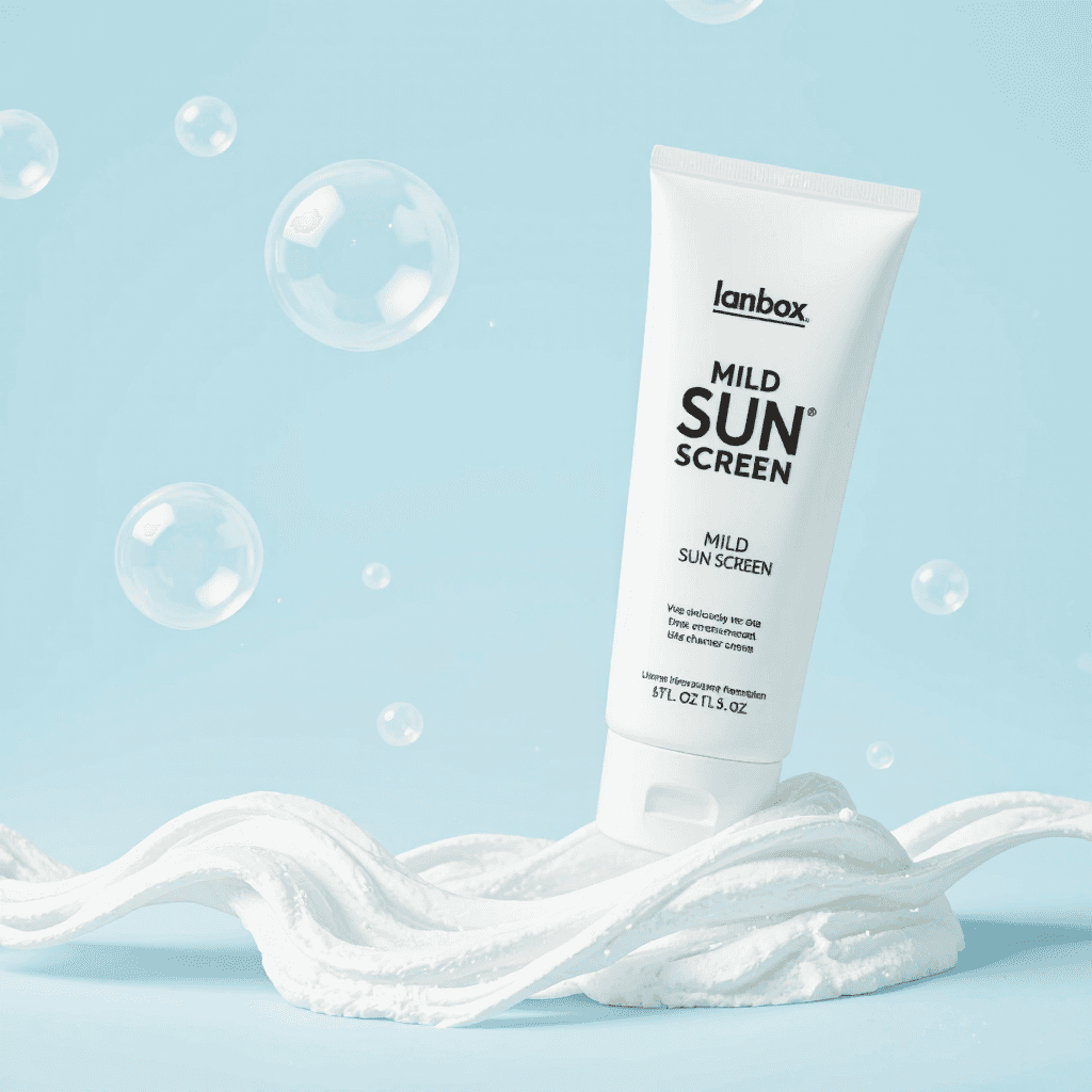 product photography of tube of mild sun screen
