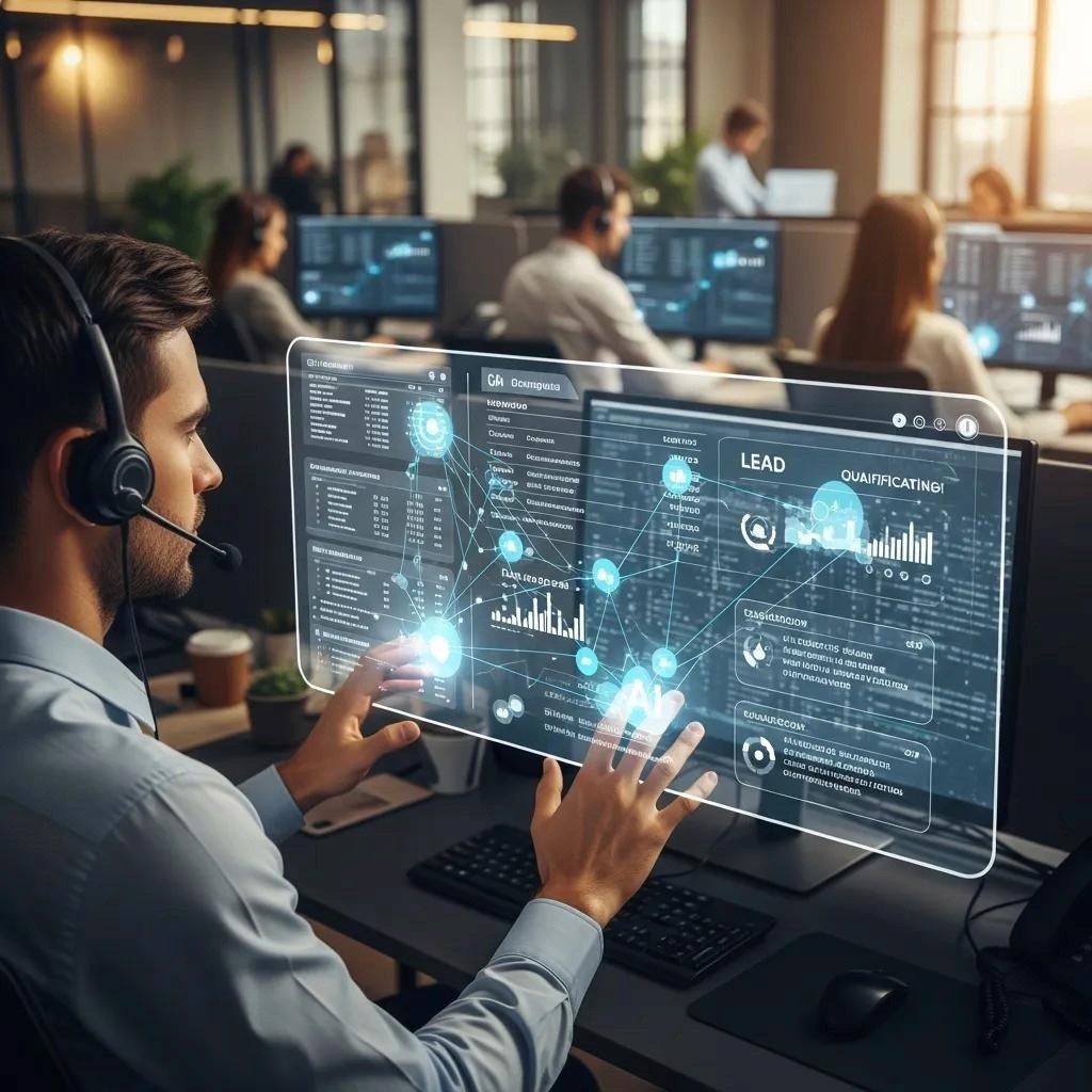 Sales agent utilizing AI voice technology for lead qualification in a dynamic environment