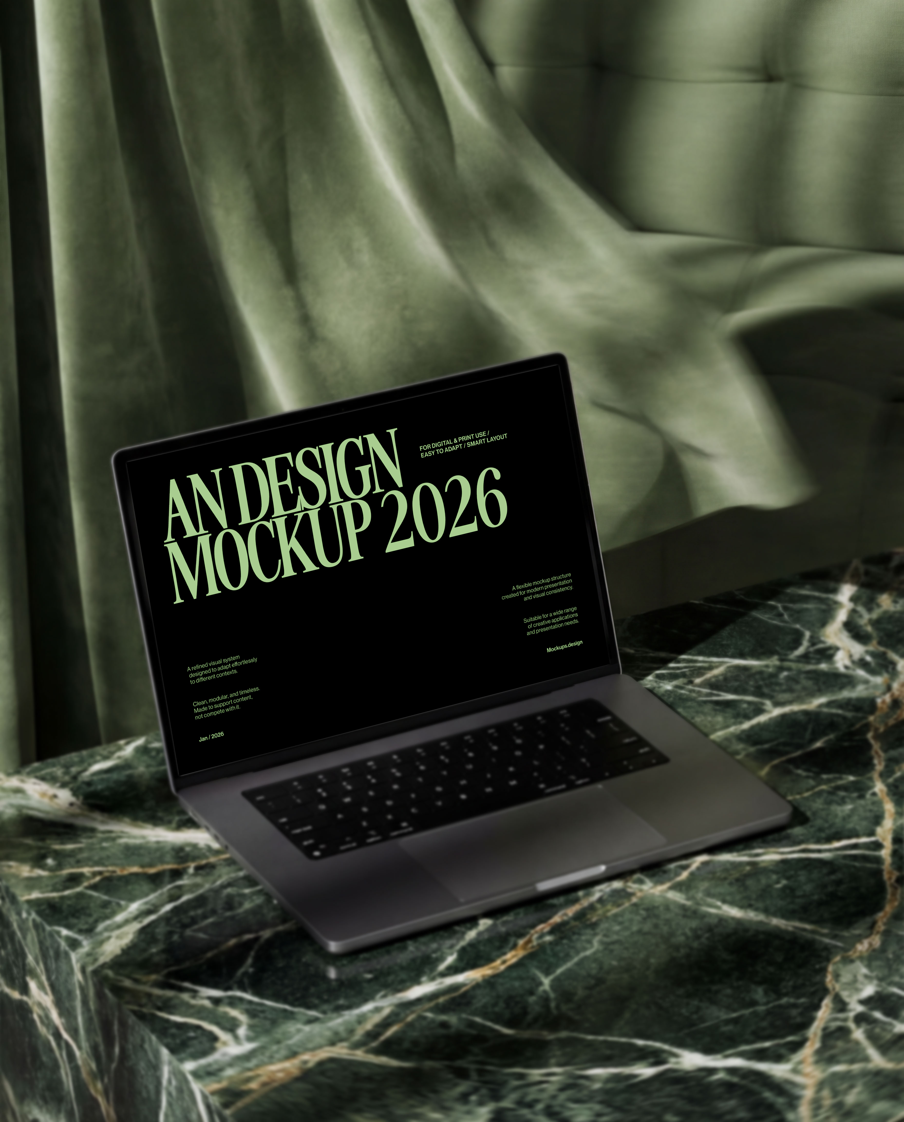 Laptop mockup with abstract sleek background, professional display