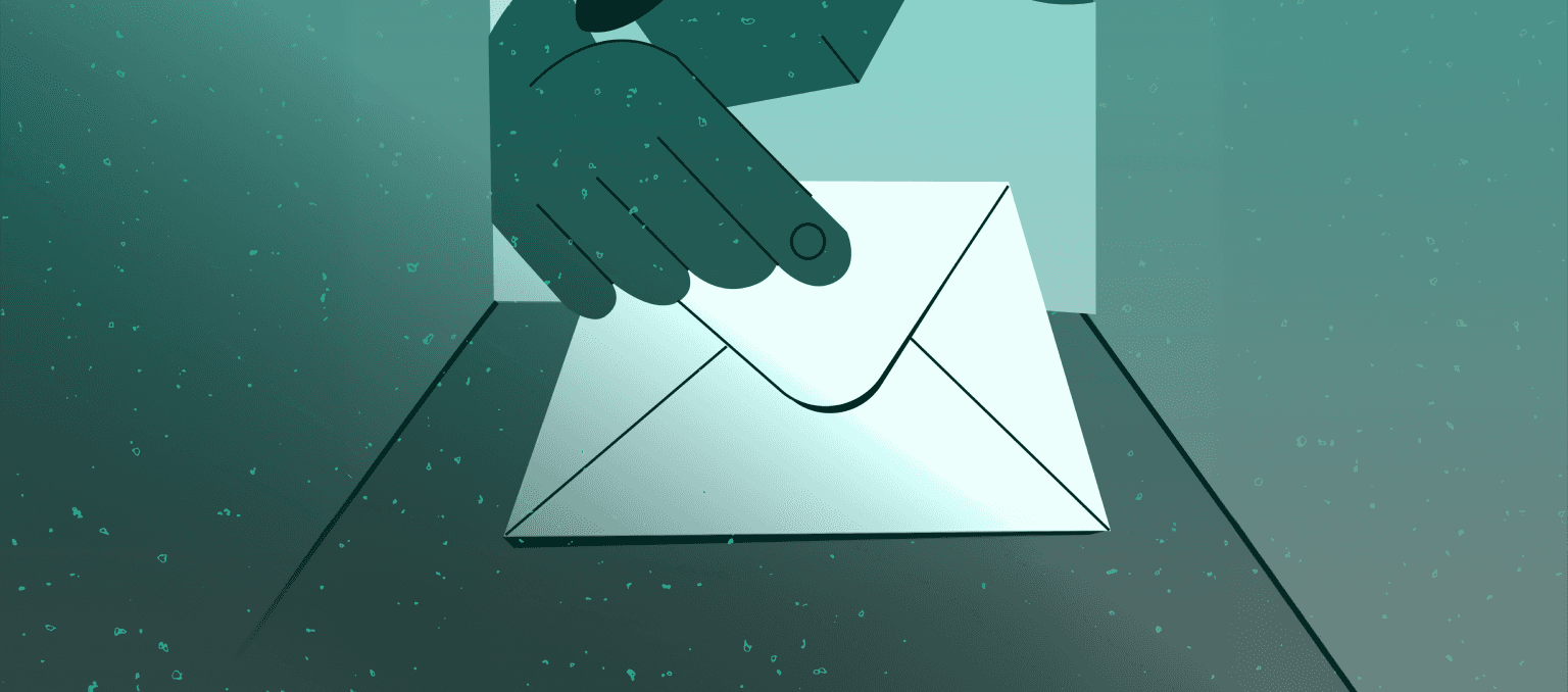 Conceptual illustration representing digital mail delivery and email optimization, featuring a hand and a glowing envelope.