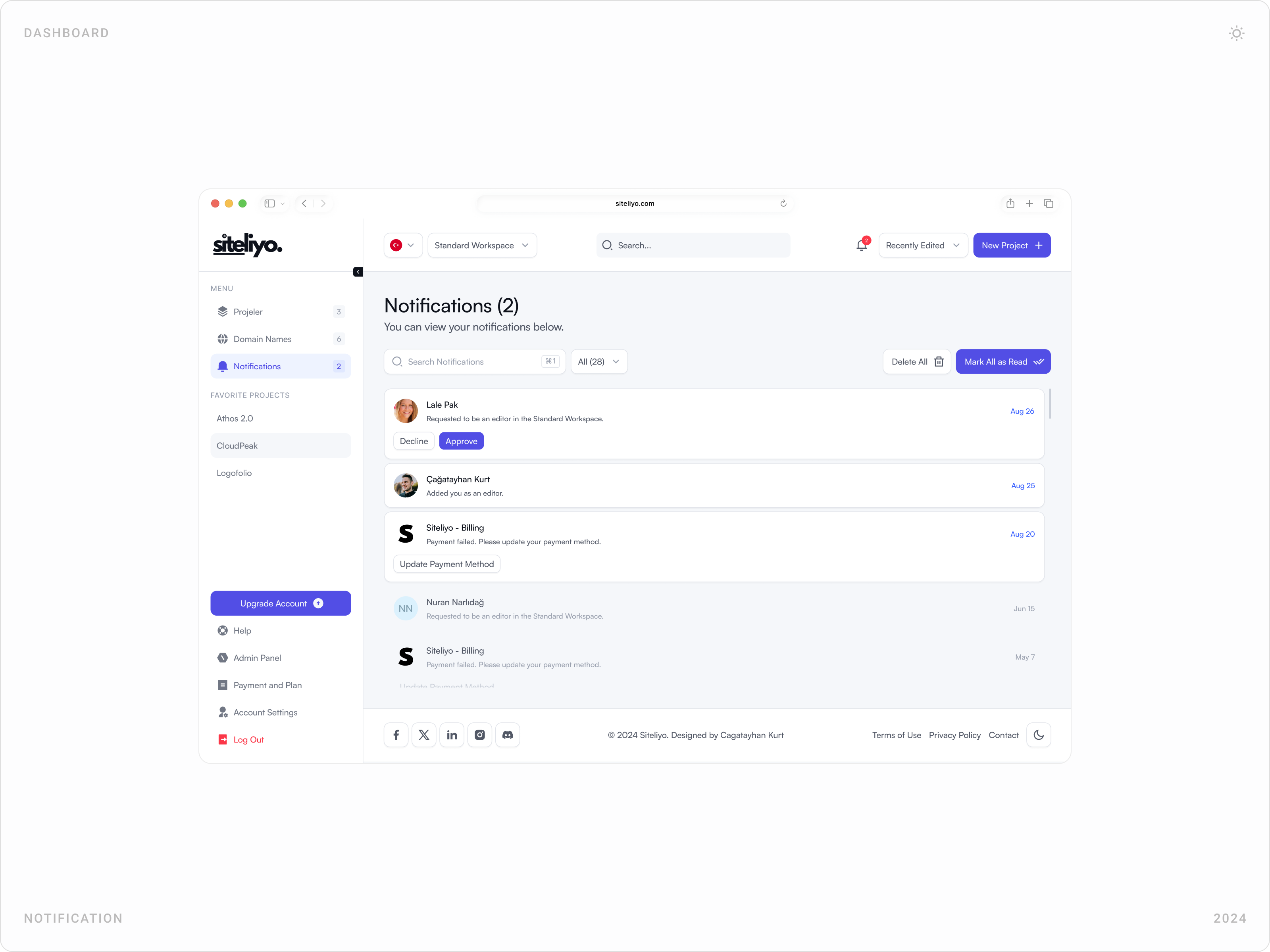 Modern SaaS Notification Center Dashboard Design