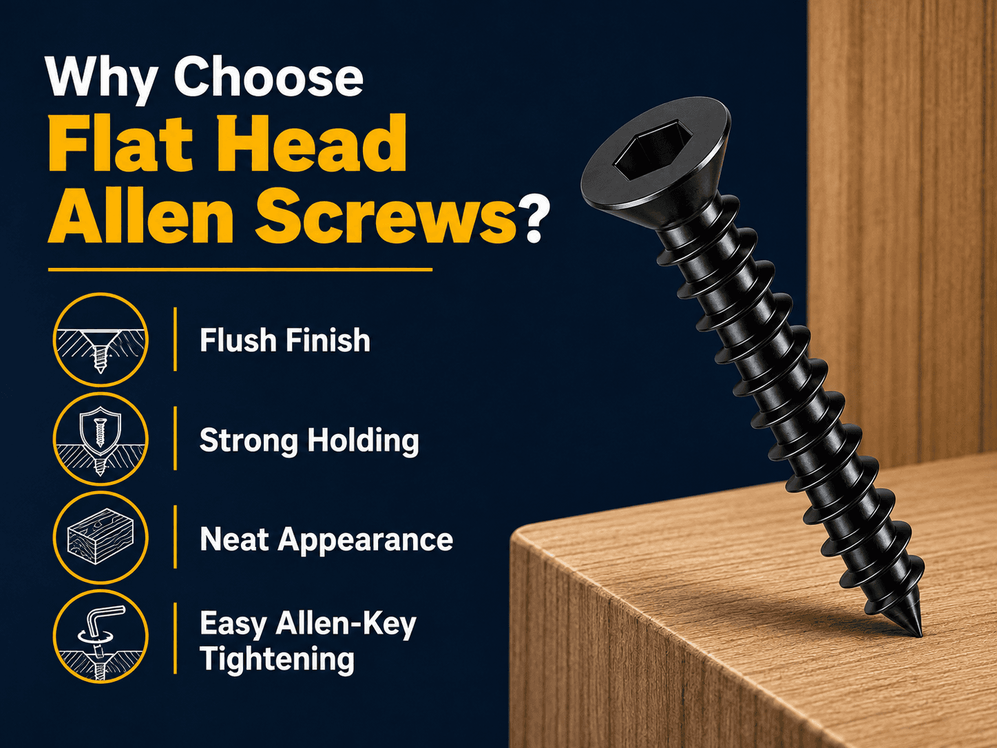 Flat head Allen screws for UAE furniture, cabinetry and interior fit-out projects